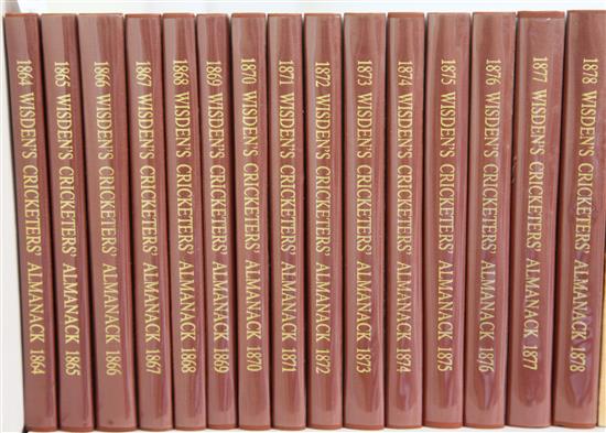 Wisden Cricketers Almanacks: 1864-1878, hardback reprints, together with facsimile paper copies for 1864 and 1878 (17)